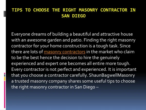 Tips to choose the right Masonry Contractor in San Diego