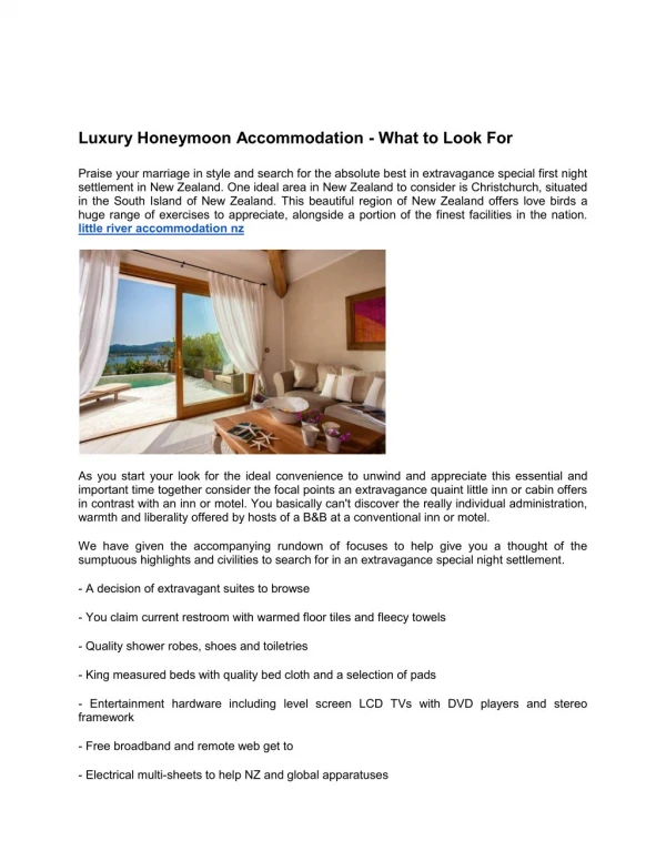 Luxury Honeymoon Accommodation - What to Look For