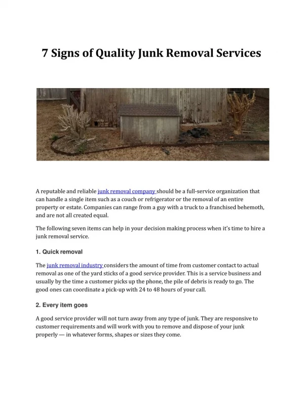 7 Signs of Quality Junk Removal Services
