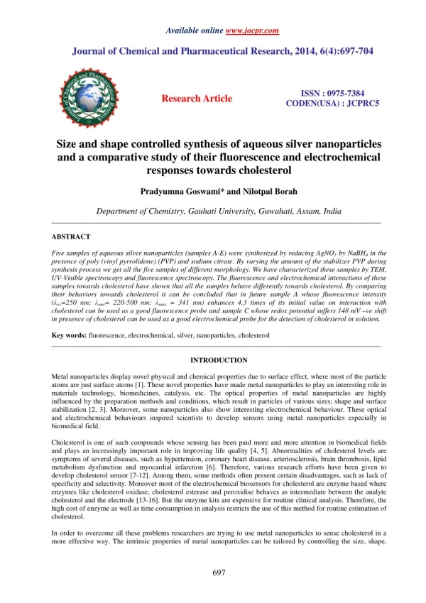 Size and shape controlled synthesis of aqueous silver nanoparticles and a comparative study of their fluorescence and el