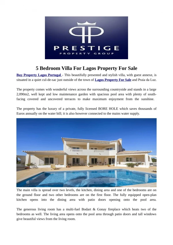 5 Bedroom Villa For Lagos Property For Sale