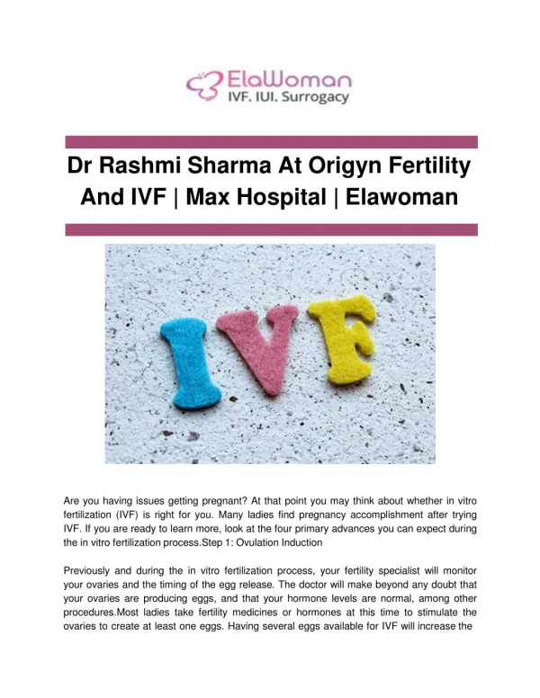 Dr Rashmi Sharma At Origyn Fertility And IVF _ Max Hospital _ Elawoman.pptx