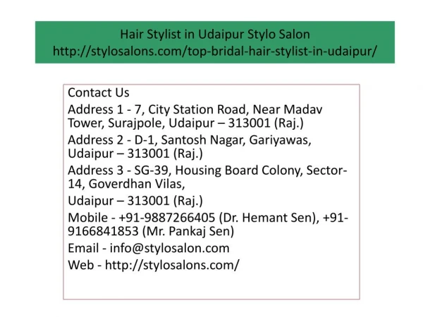 Hair Stylist in Udaipur Stylo Salon