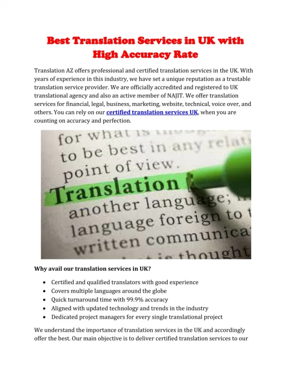 Certified Translation Services UK | Translation AZ UK