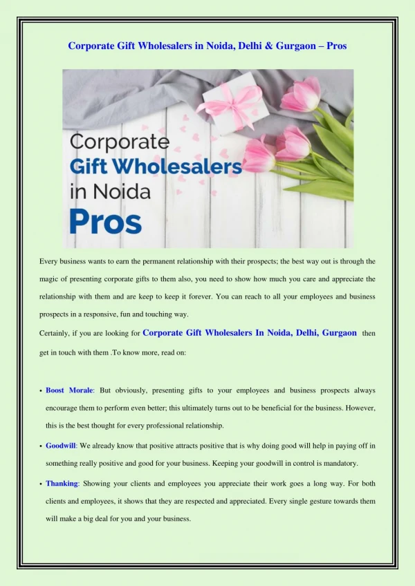 Corporate Gift Wholesalers in Delhi & Gurgaon – Pros