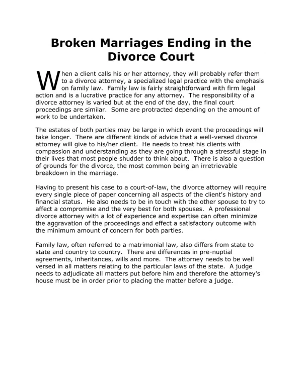 Broken Marriages Ending in the Divorce Court