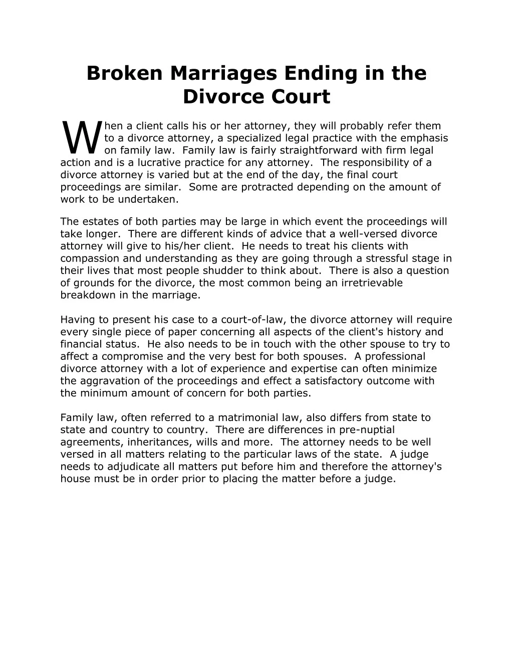 broken marriages ending in the divorce court w