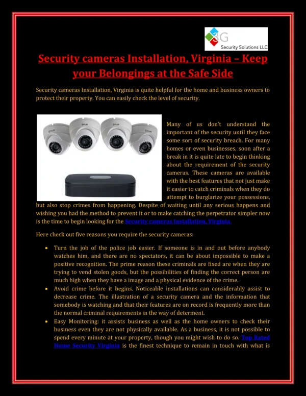 Security Cameras Installation, Virginia – Keep Your Belongings At The Safe Side | 3G Security Solutions