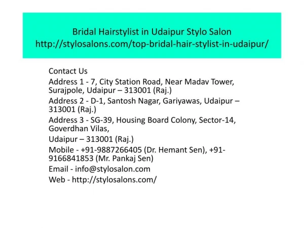 Bridal Hairstylist in Udaipur Stylo Salon