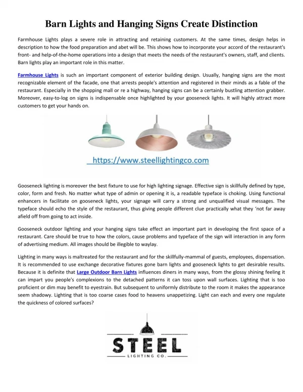 Barn Lights and Hanging Signs Create Distinction | Steel Lighting Co