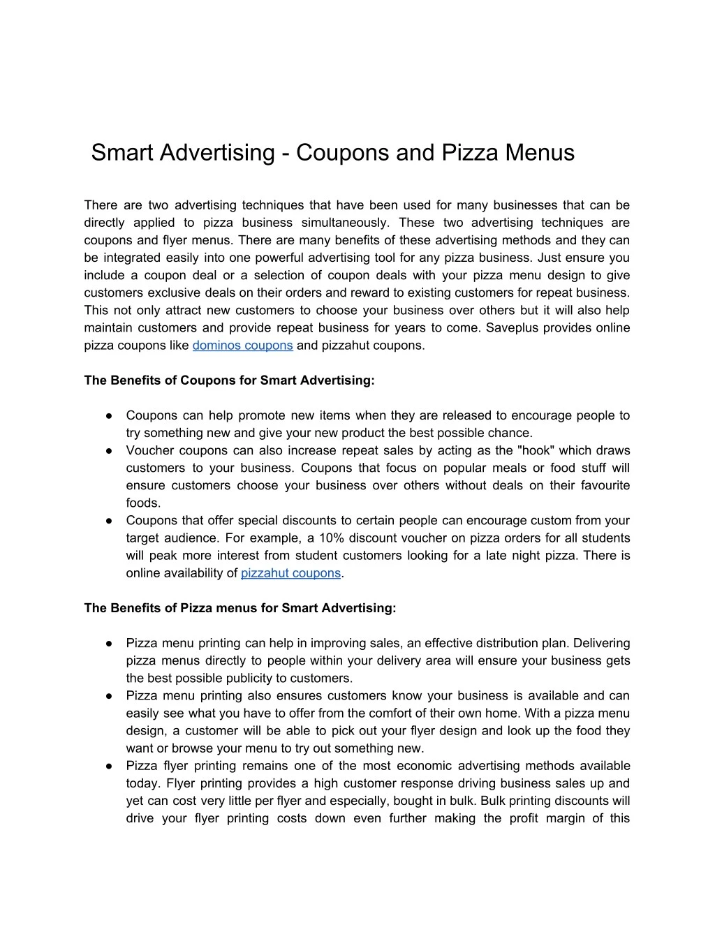 smart advertising coupons and pizza menus