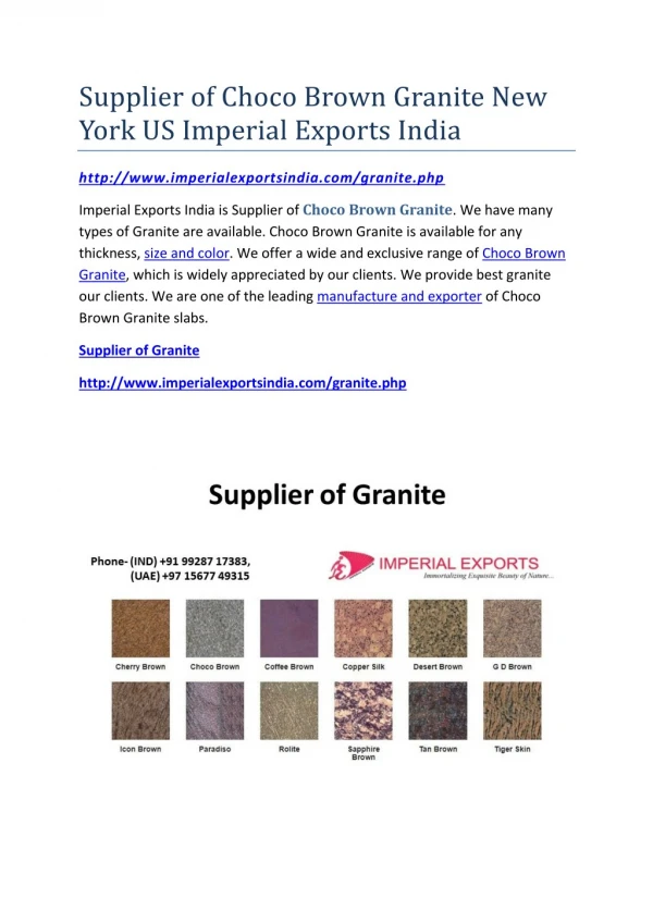 Supplier of Choco Brown Granite New York US Imperial Exports India