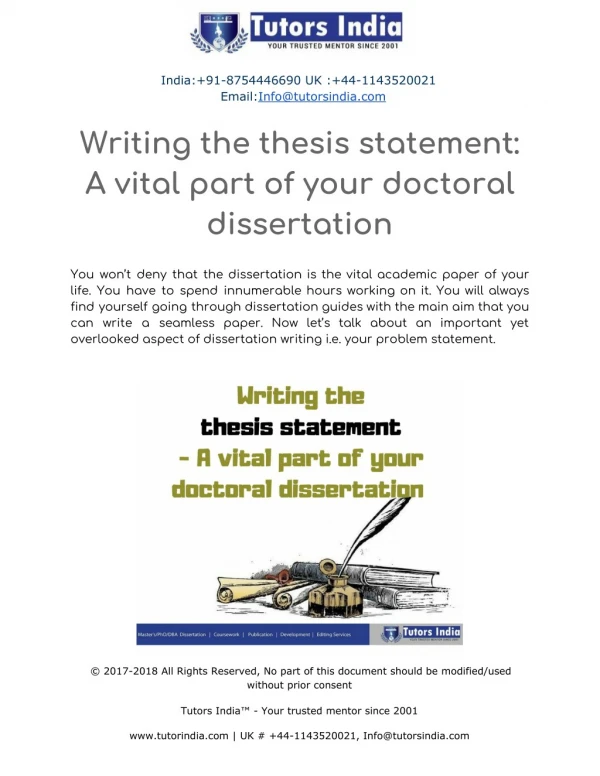 Writing the thesis statement: A vital part of your doctoral dissertation