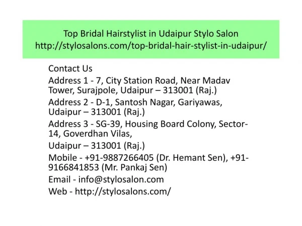 Top Bridal Hairstylist in Udaipur Stylo Salon