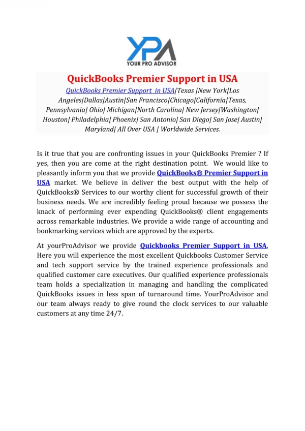 QuickBooks Premier Support in USA