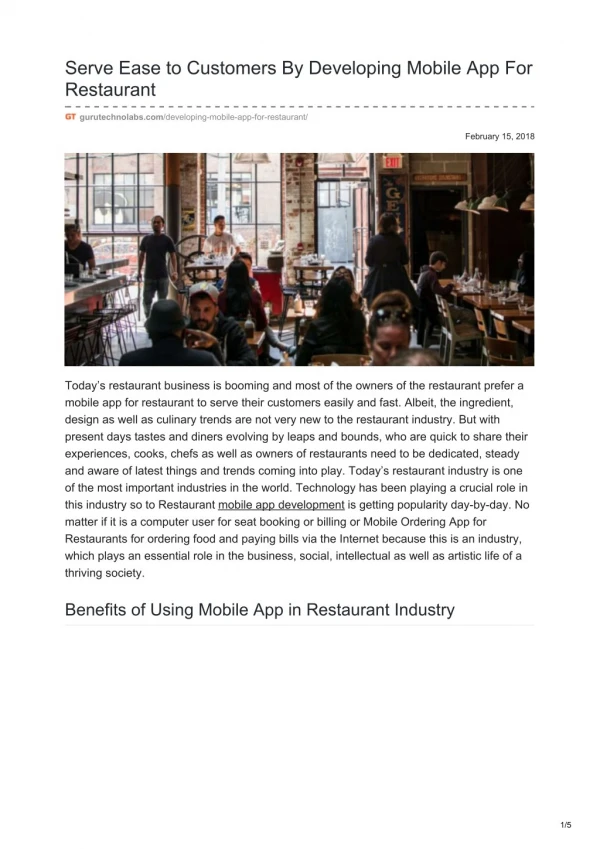 Serve Ease to Customers By Developing Mobile App For Restaurant