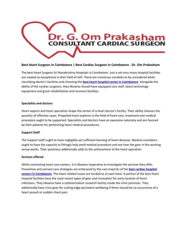 Best Heart Surgeon in Coimbatore | Best Cardiac Surgeon in Coimbatore - Dr. Om Prakasham