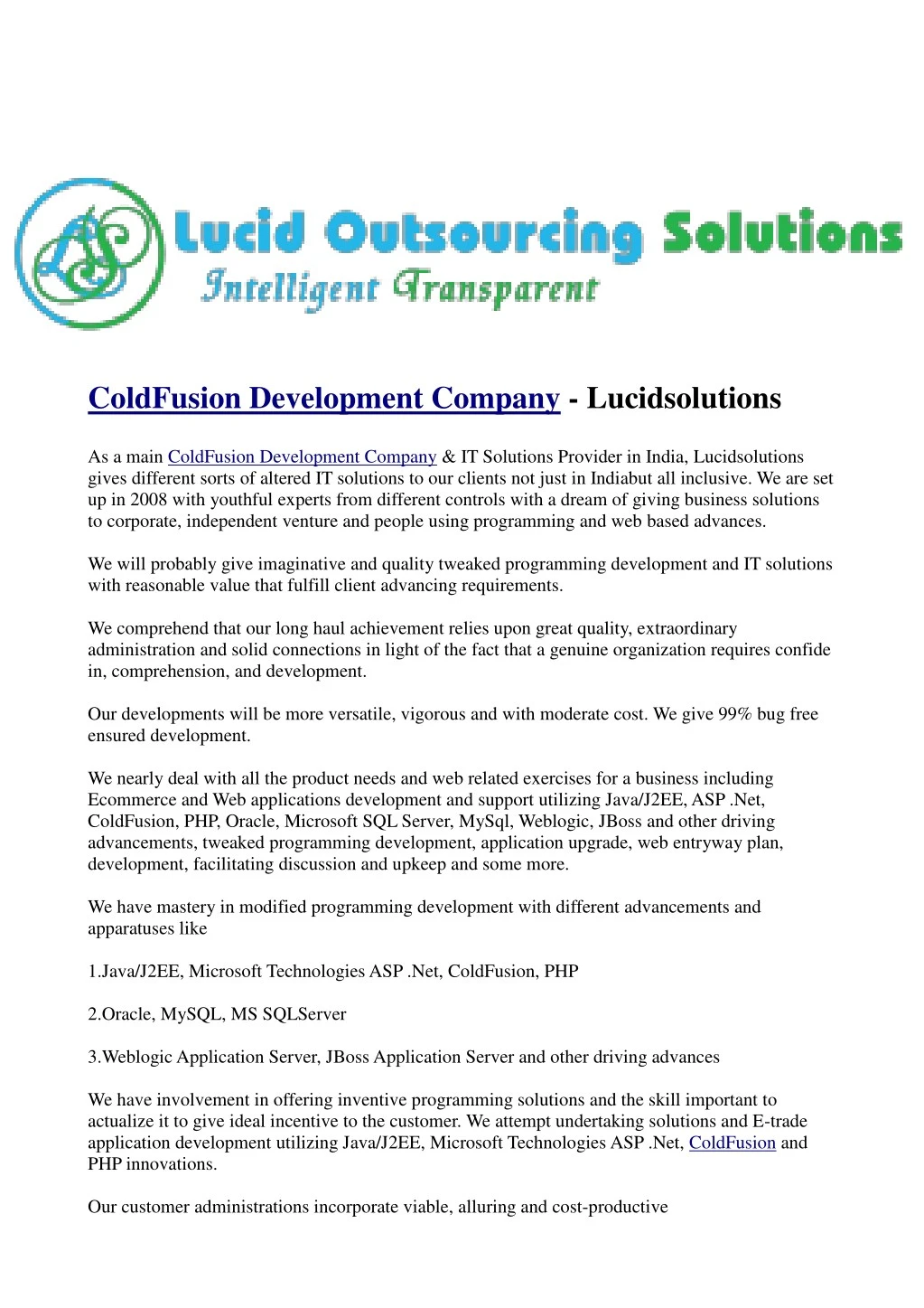 coldfusion development company lucidsolutions