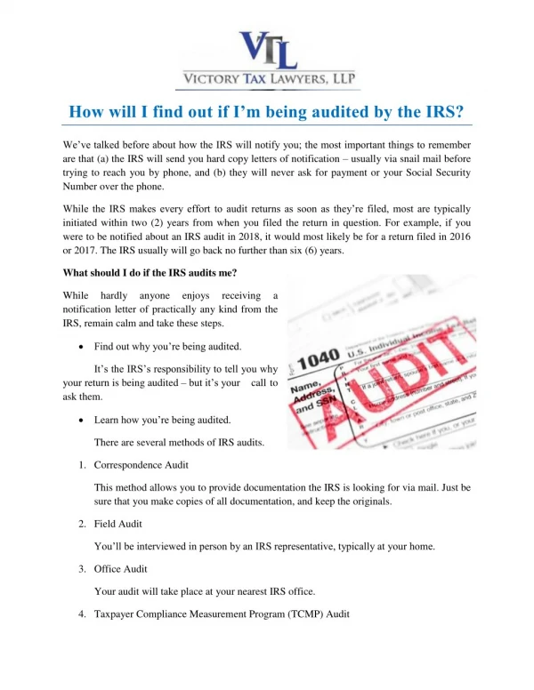 How will I find out if Iâ€™m being audited by the IRS?