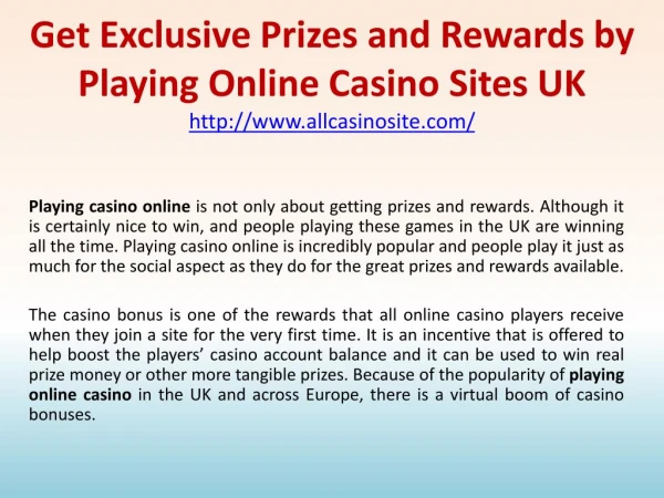 Get Exclusive Prizes and Rewards by Playing Online Casino Sites UK