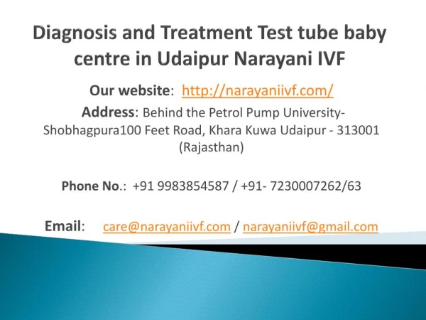 Diagnosis and Treatment Test tube baby centre in Udaipur Narayani IVF