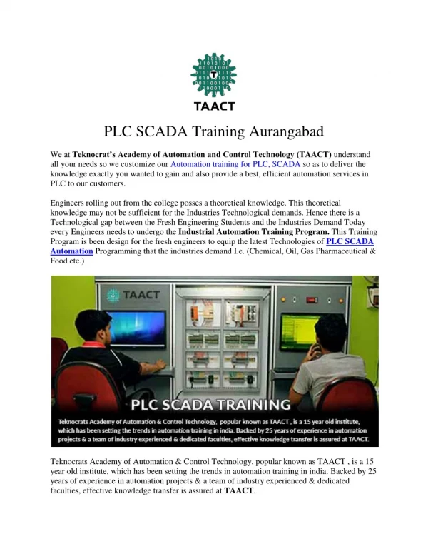 PLC SCADA Training Aurangabad