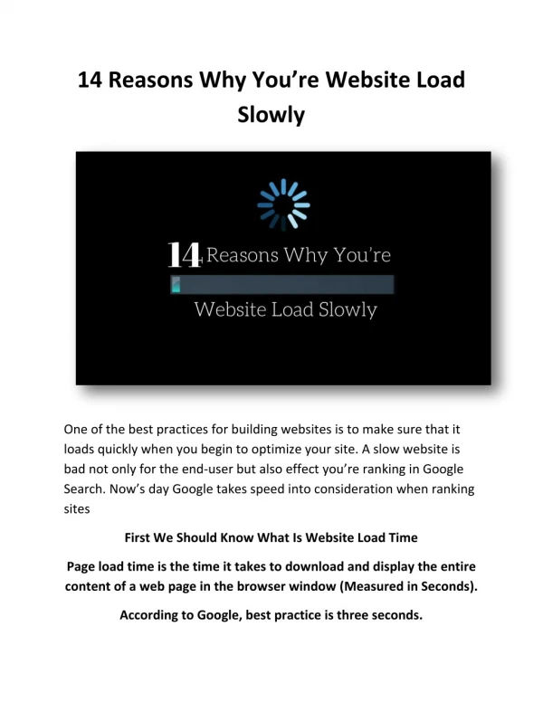 14 Reasons Why You’re Website Load Slowly