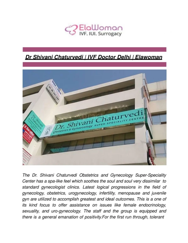 Dr Shivani Chaturvedi | IVF Doctor Delhi | Elawoman