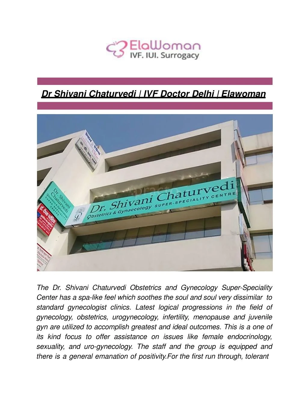 dr shivani chaturvedi ivf doctor delhi elawoman