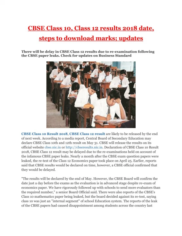 CBSE Class 10, Class 12 results 2018 date, steps to download marks; updates