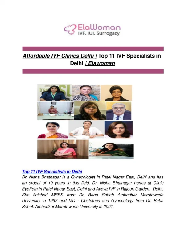 Affordable IVF Clinics Delhi | Top 11 IVF Specialists in Delhi | Elawoman