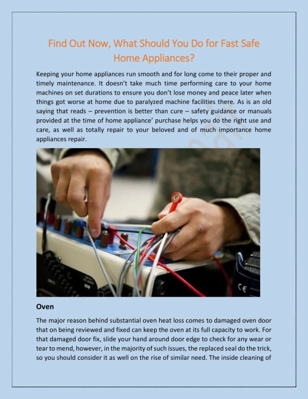What Should You Do for Fast Safe Home Appliances