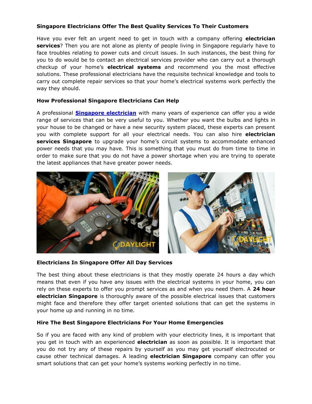 singapore electricians offer the best quality