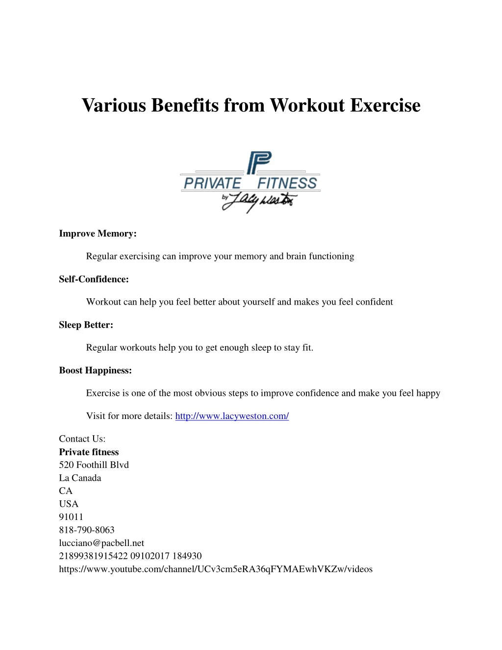 various benefits from workout exercise