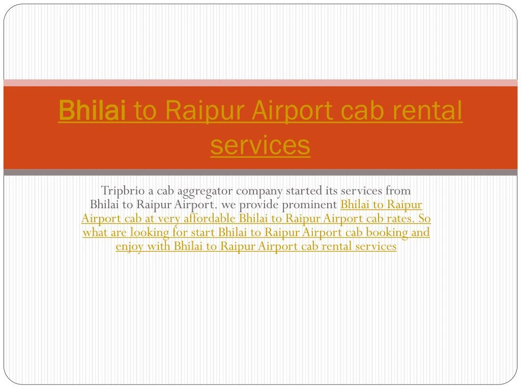bhilai to raipur airport cab rental services