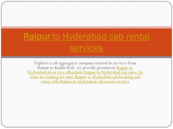 Raipur to Hyderabad cab rental services