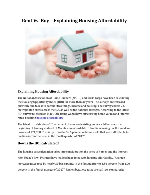 Rent Vs. Buy â€“ Explaining Housing Affordability
