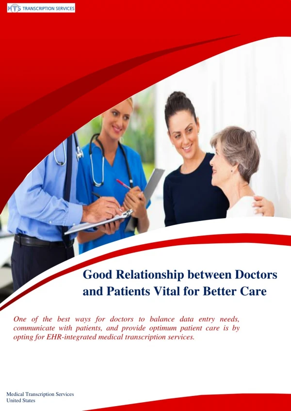 Good Relationship between Doctors and Patients Vital for Better Care