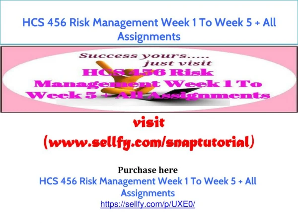 HCS 456 Risk Management Week 1 To Week 5 All Assignments