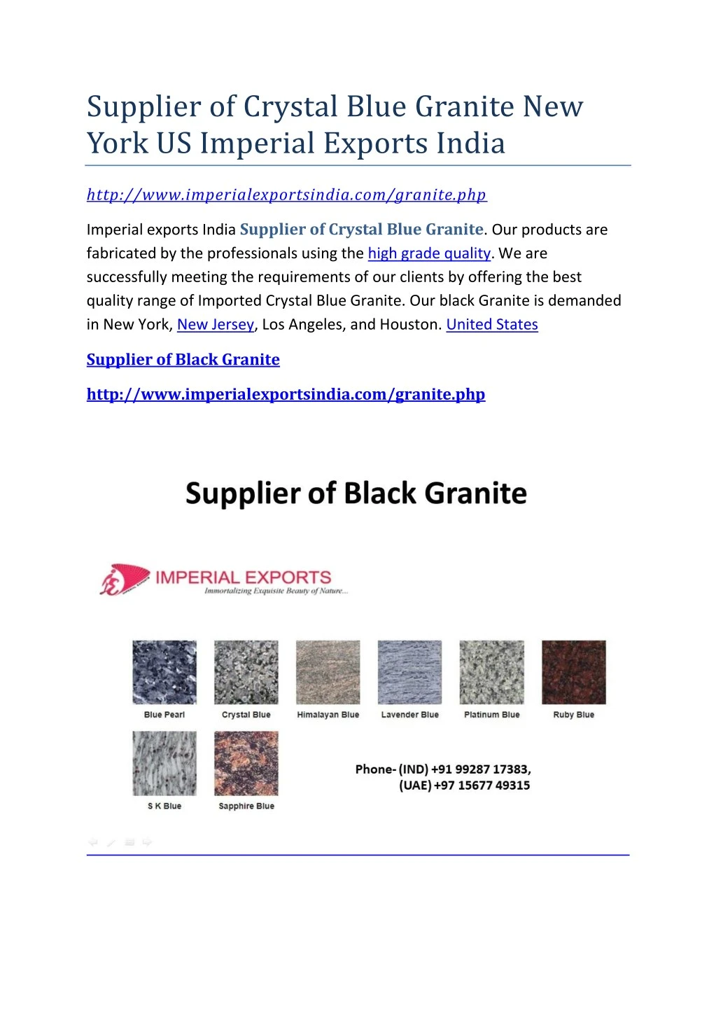 supplier of crystal blue granite new york