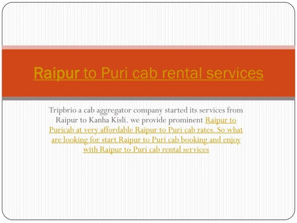 Raipur to puri cab rental services