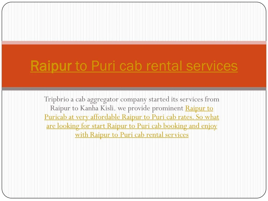 raipur raipur to puri cab rental services