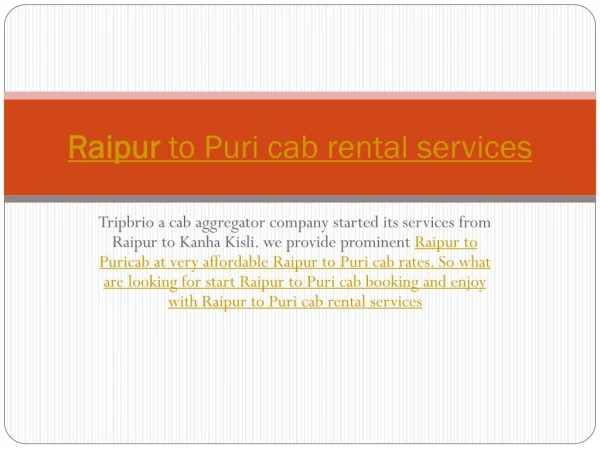 Raipur to Puri cab rental services