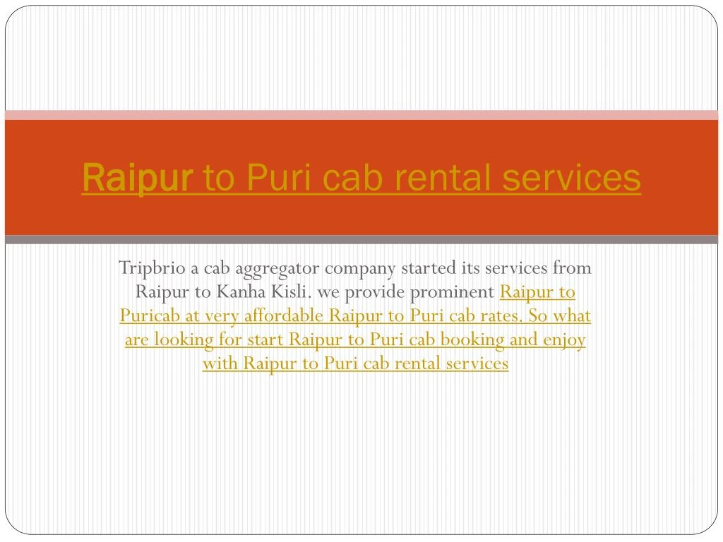 raipur to puri cab rental services