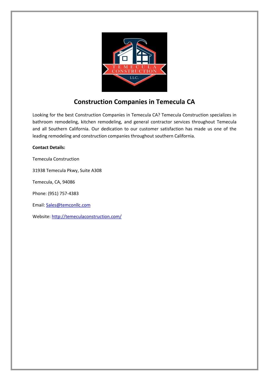 construction companies in temecula ca