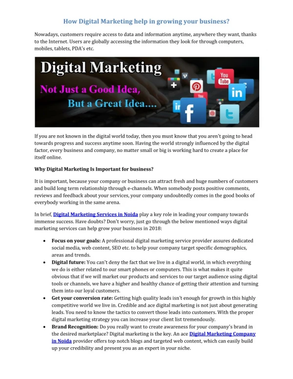 How Digital Marketing help in growing your business
