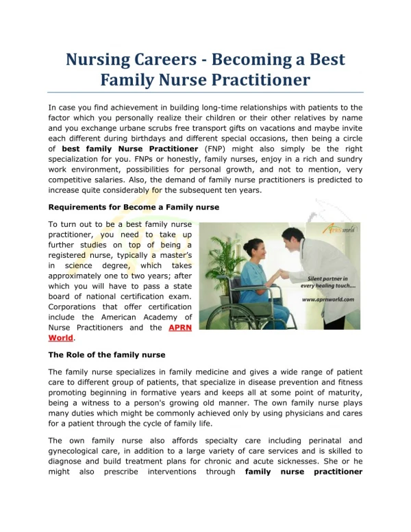 Nursing Careers - Becoming a Best Family Nurse Practitioner