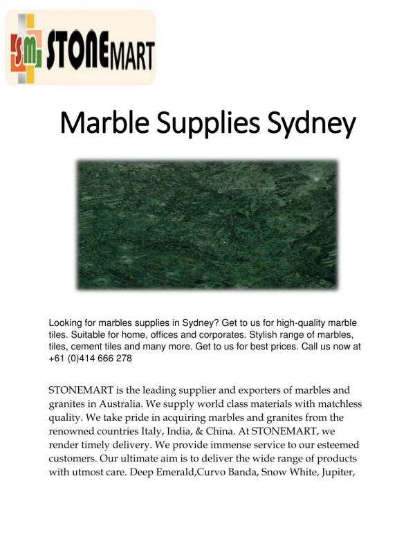 Marble Supplies Sydney
