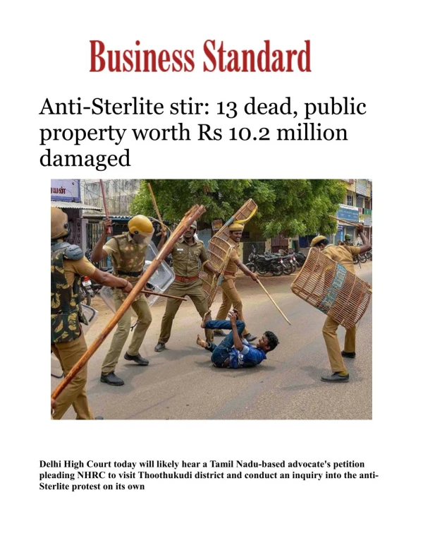Anti-Sterlite stir: 13 dead, public property worth Rs 10.2 million damaged