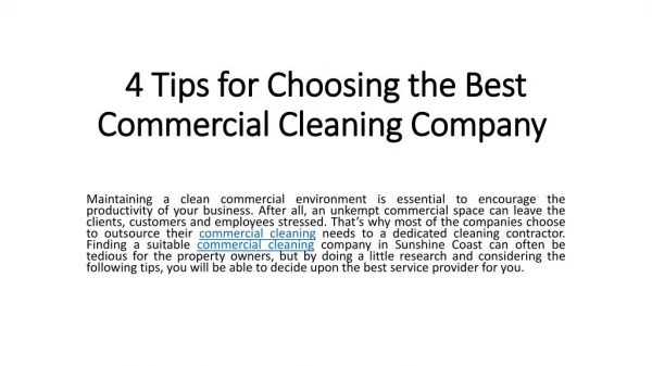 4 Tips for Choosing the Best Commercial Cleaning Company Sunshine Coast, Brisbane, Sydney & Adelaide